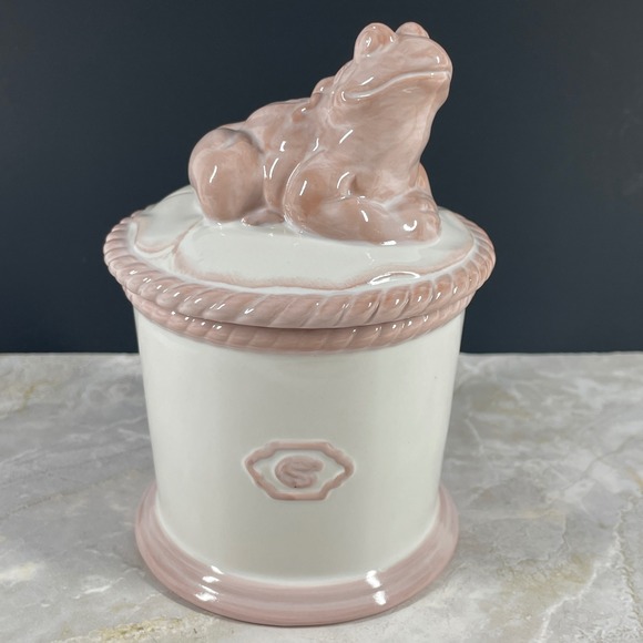 Demdaco Other - DEMDACO Perennial Friends Frog Ceramic Canister Jar Pink White Girls Nursery MCM